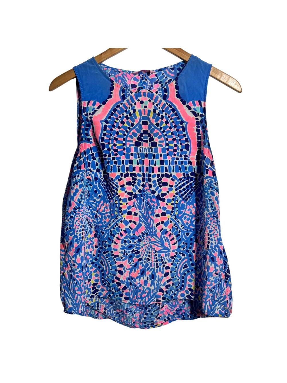 Lilly Pulitzer Silk Preppy Tank Blouse M Open Back Light Weight Coastal Beach